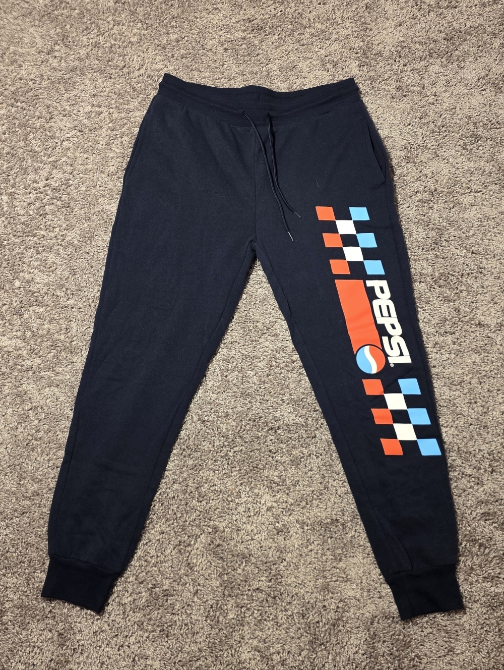 Vintage PEPSI Juniors' Blue Navy Checkered Logo Joggers Size L